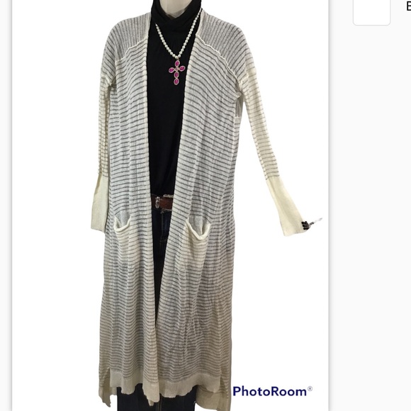 Free People cream stripe maxi pocket cardigan S - Picture 1 of 12